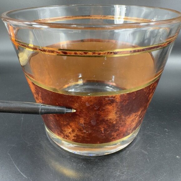 Vintage Mid Century George Briard Brown Marble Ice Bucket Glass Bottle Holder - Picture 7 of 16